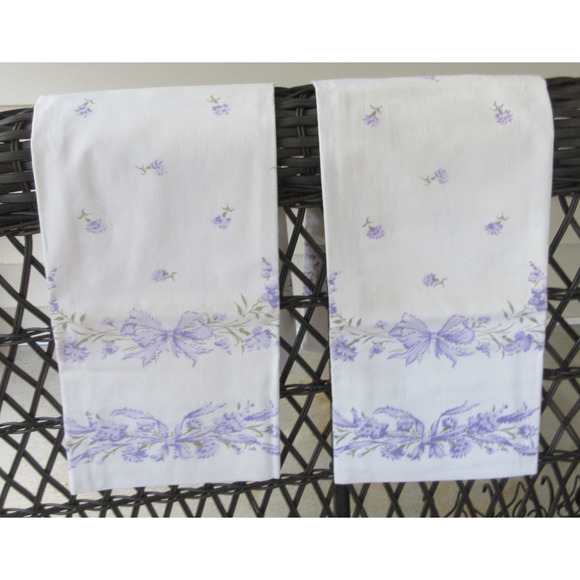VTG Border Print Pillowcase Purple Bachelor Buttons and Bows Set/2 30"x22" READ - Picture 1 of 5